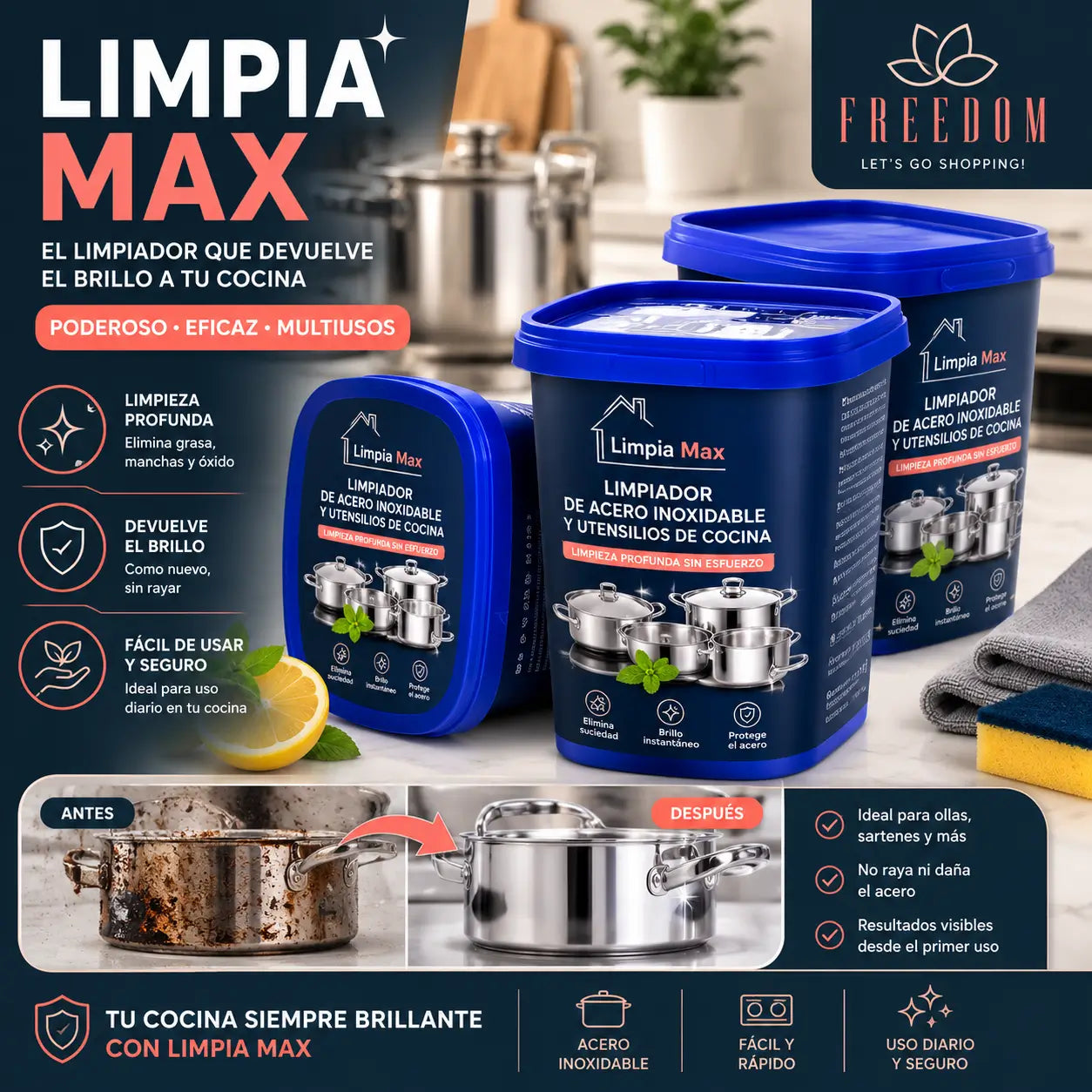 Limpia MAX - Pack 3 Cremas Limpiadoras para Ollas