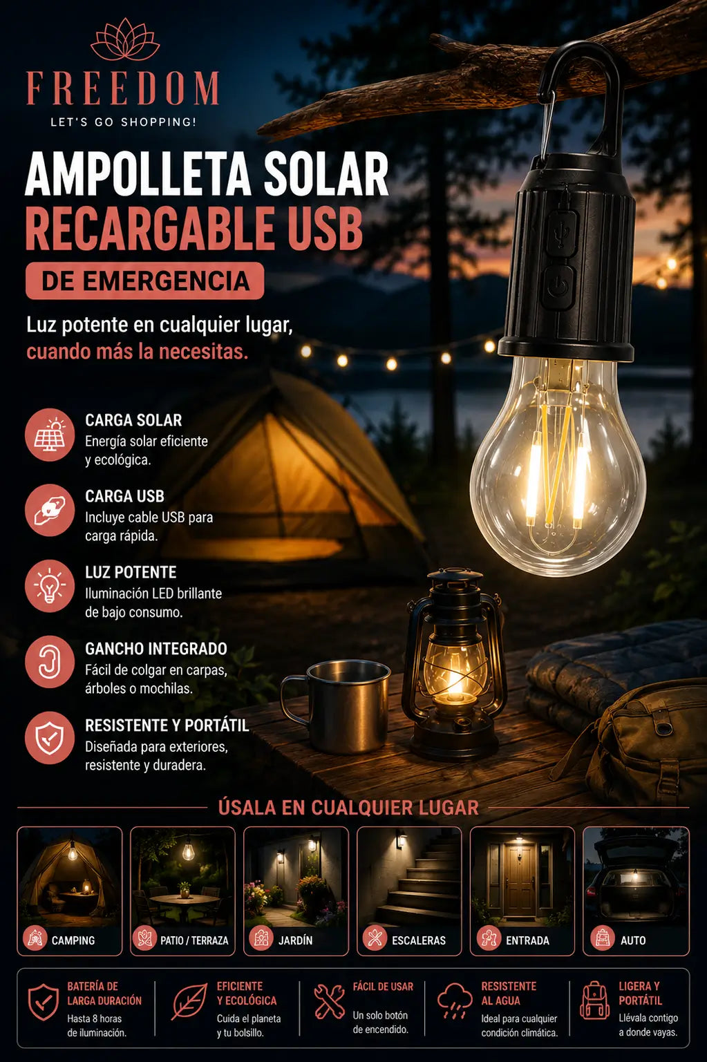 Ampolleta Solar Recargable Usb Emergencia