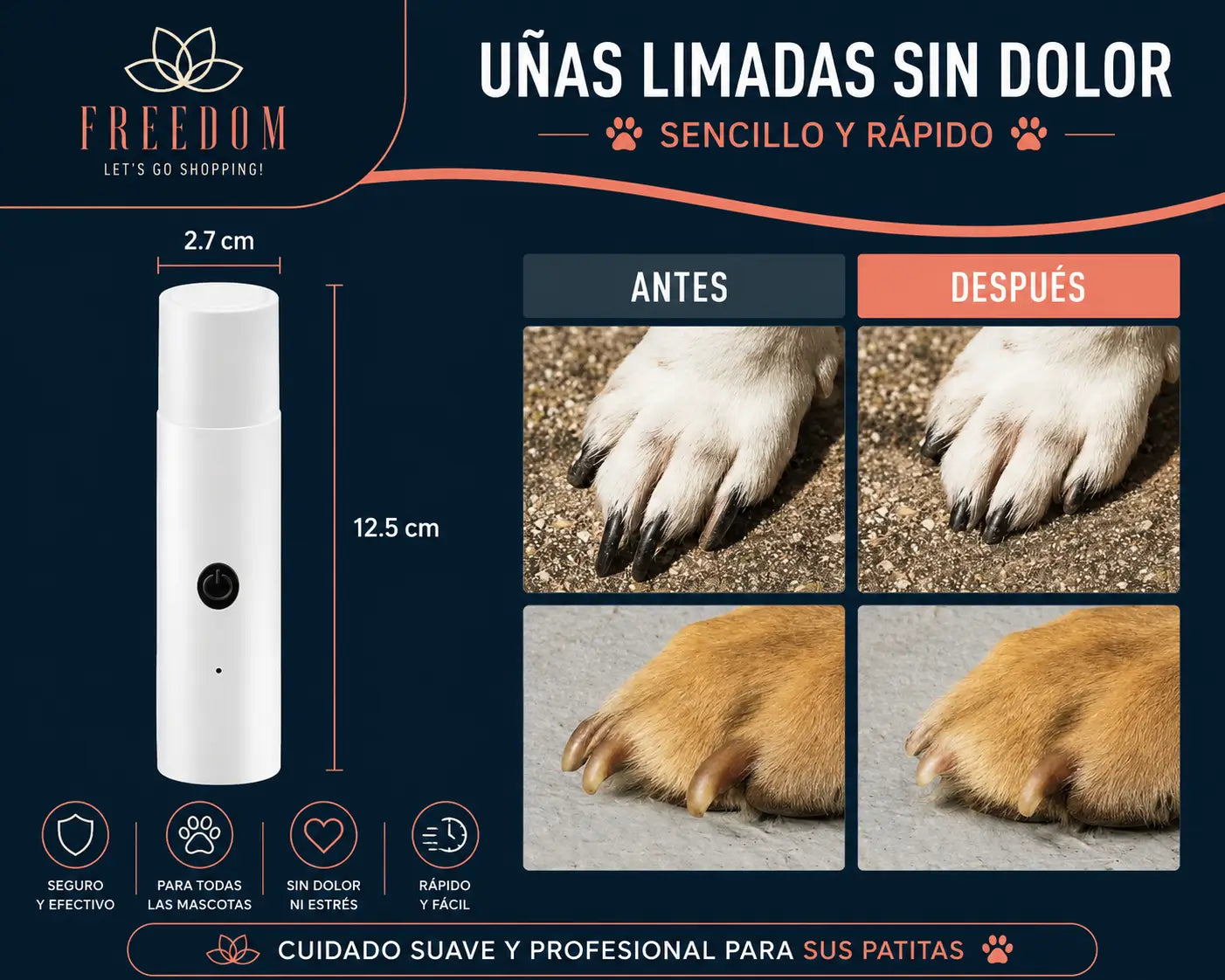 LIMA PET PRO - LIMA ELECTRICA CON LUZ PARA MASCOTAS