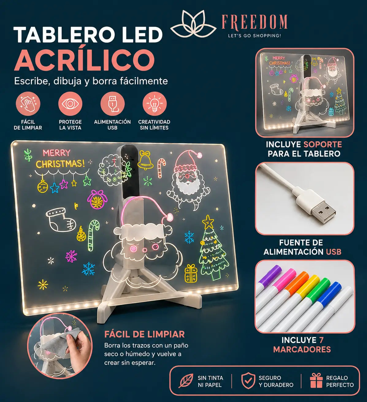 LumiBoard Pro-Pizarra Magica 20cm X 30cm Luz Led usb