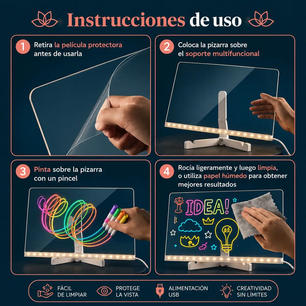 LumiBoard Pro-Pizarra Magica 20cm X 30cm Luz Led usb