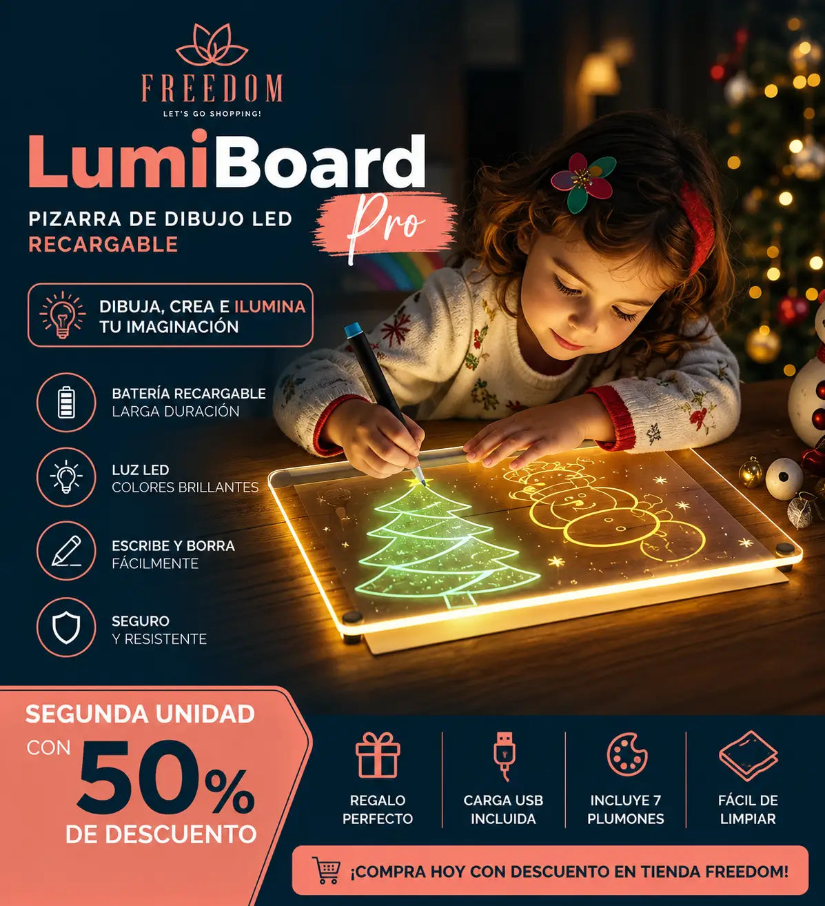 LumiBoard Pro-Pizarra Magica 20cm X 30cm Luz Led usb