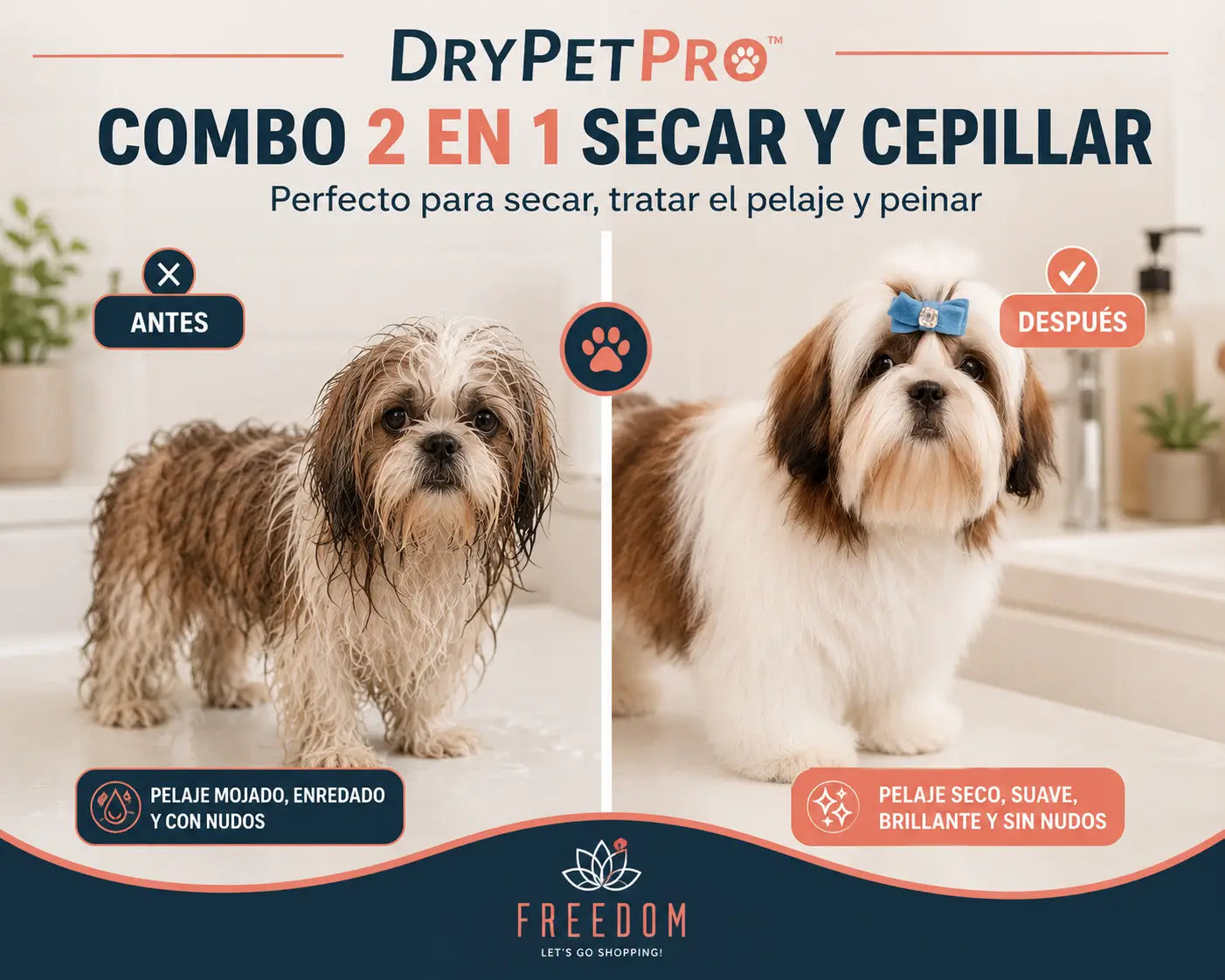 DryPet Pro -Secador Peine para Mascotas 2 en 1