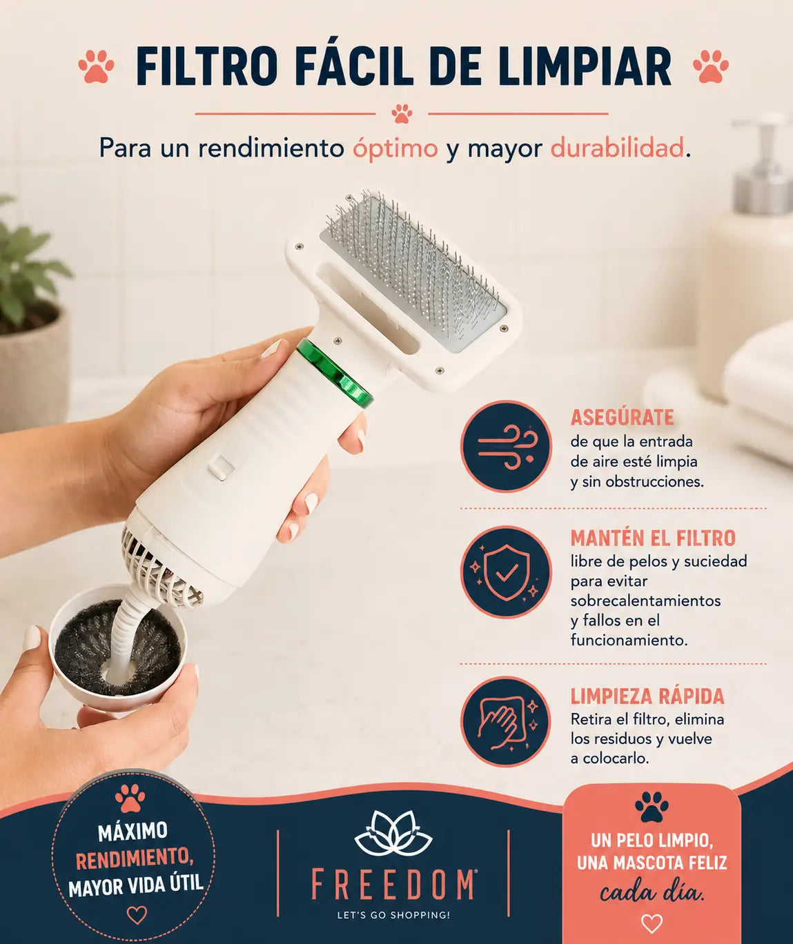 DryPet Pro -Secador Peine para Mascotas 2 en 1