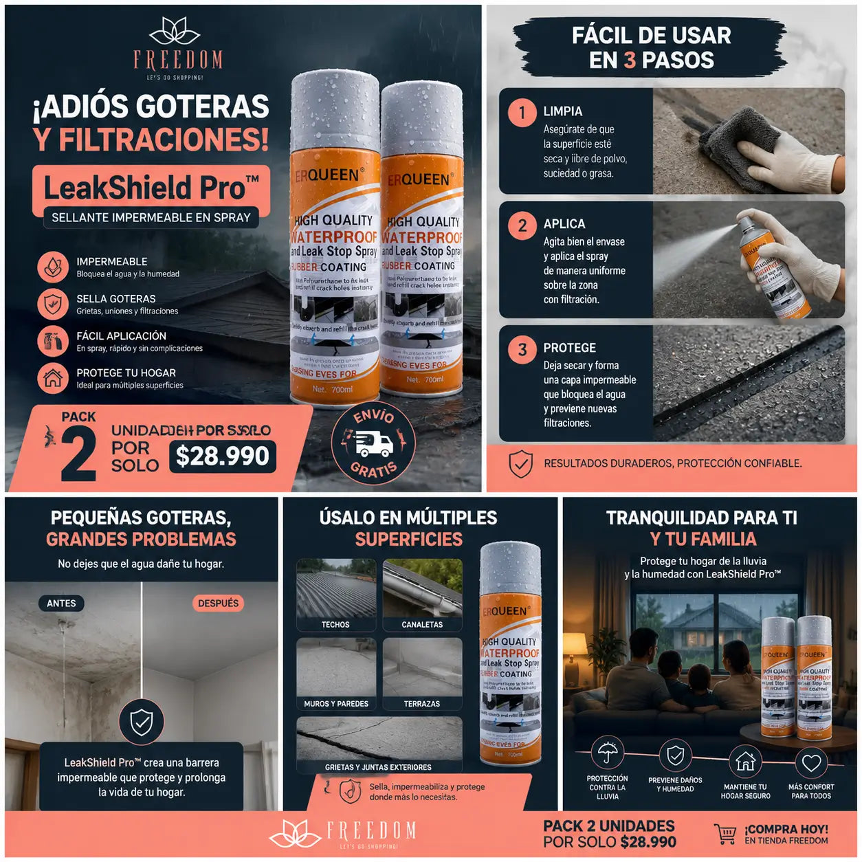 LeakShield Pro™- SPRAY ANTI GOTERAS ADIOS FILTRACION ( GRIS)