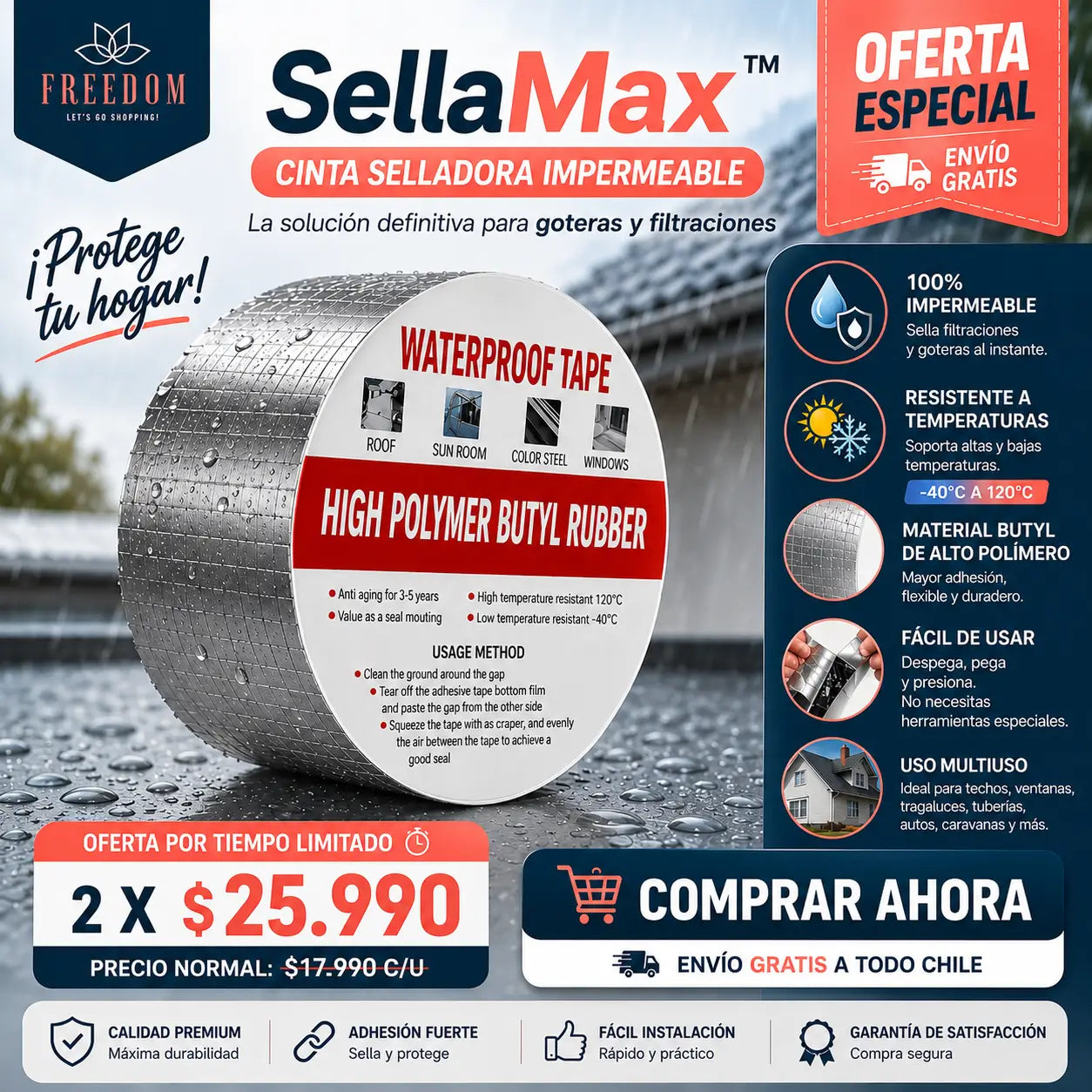 SellaMax™ - CINTA ANTI-GOTERAS 5CM X 5M X2