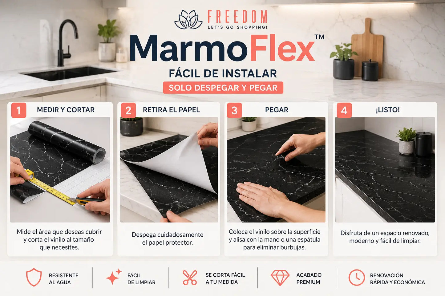 MarmoFlex™- PAPEL Vinil adhesivo marmoleado 10m