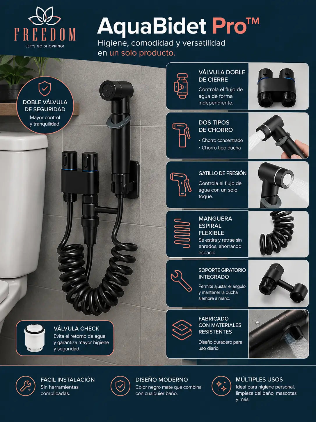 AquaBidet Pro™- Ducha WC Negra