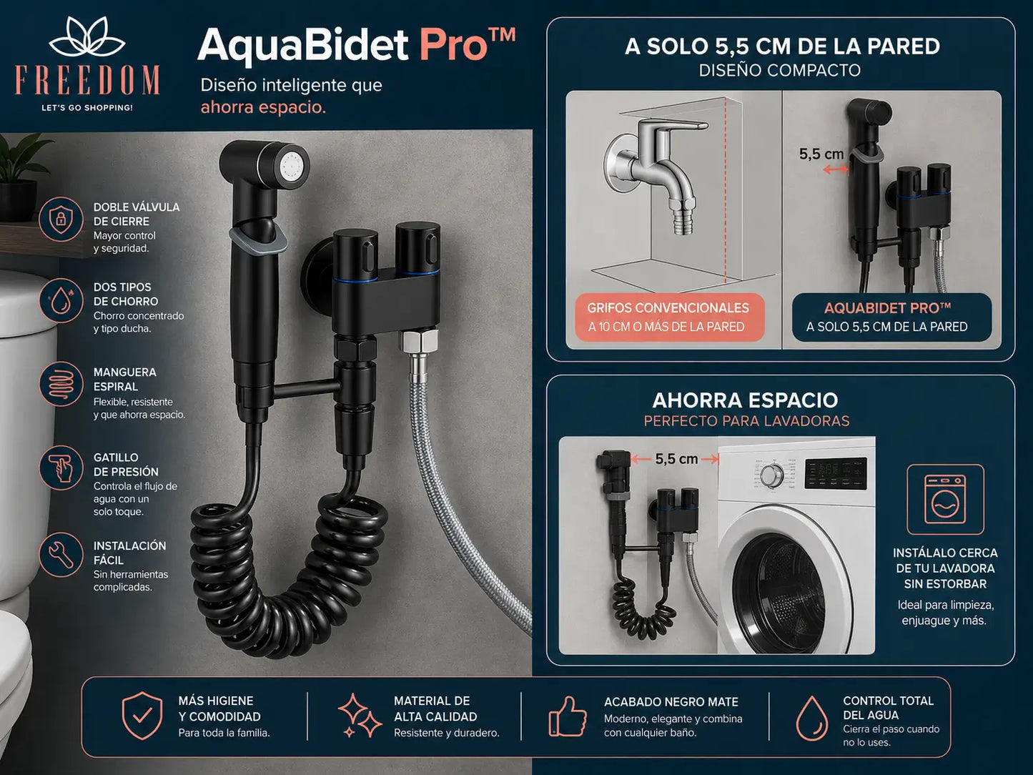 AquaBidet Pro™- Ducha WC Negra