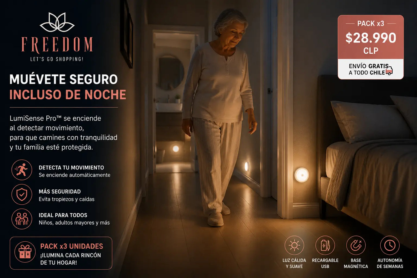 LumiSense Pro-PACK 3 luz led con sensor de interior.