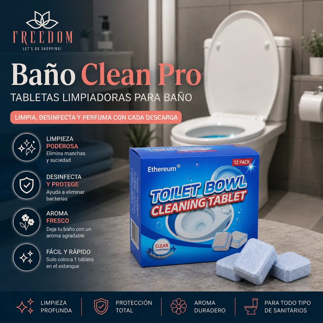 Baño Clean Pro- Pastilla Desinfectantes Limpiadoras para Inodoro