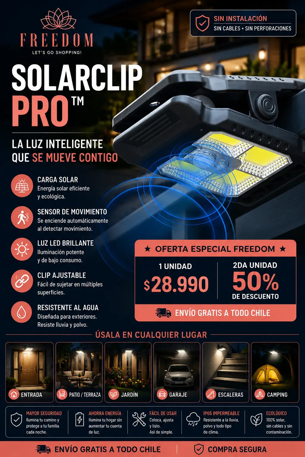 SolarClip Pro-Lámpara Solar con clip sensor YX-525