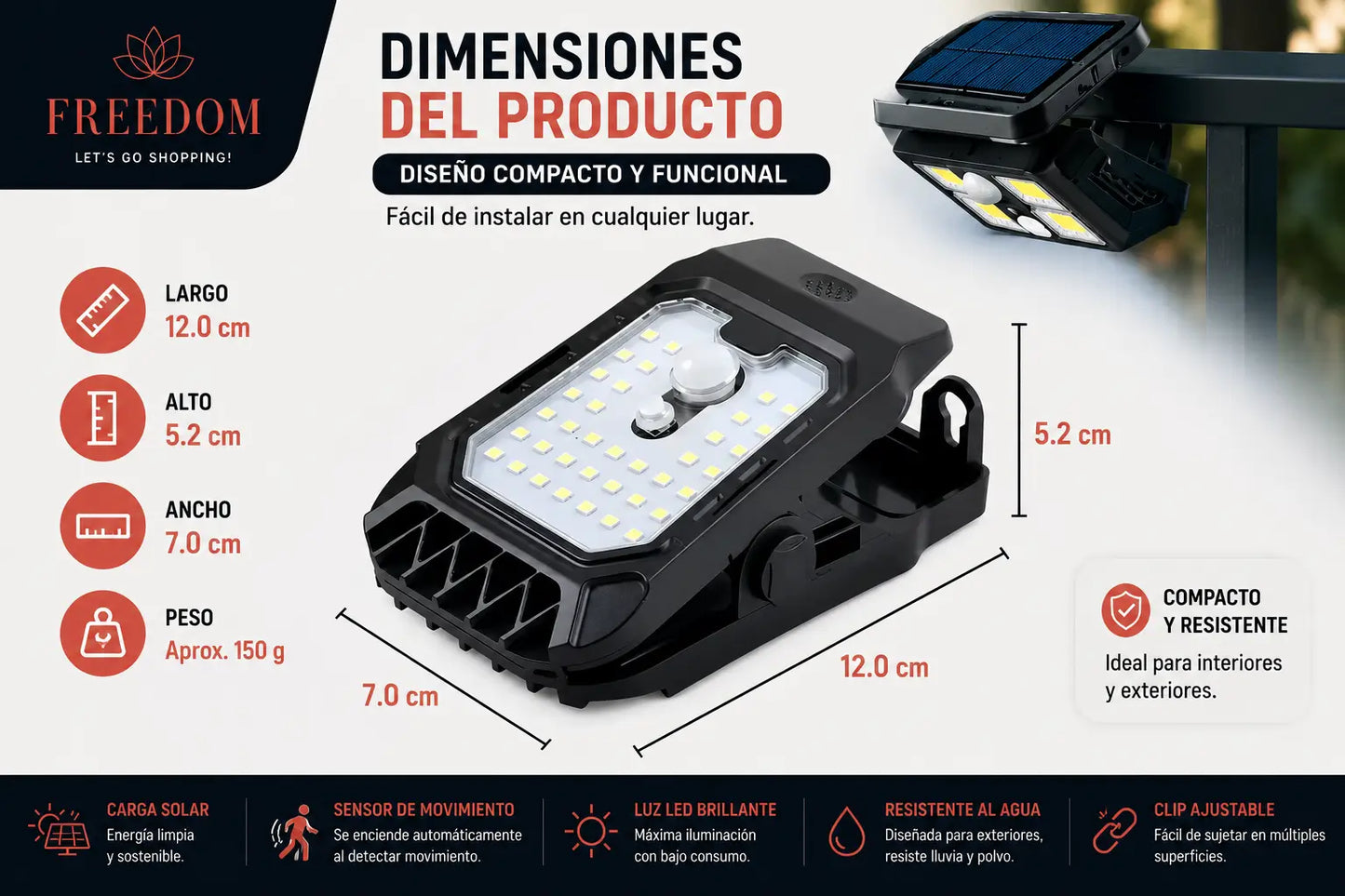 SolarClip Pro-Lámpara Solar con clip sensor YX-525