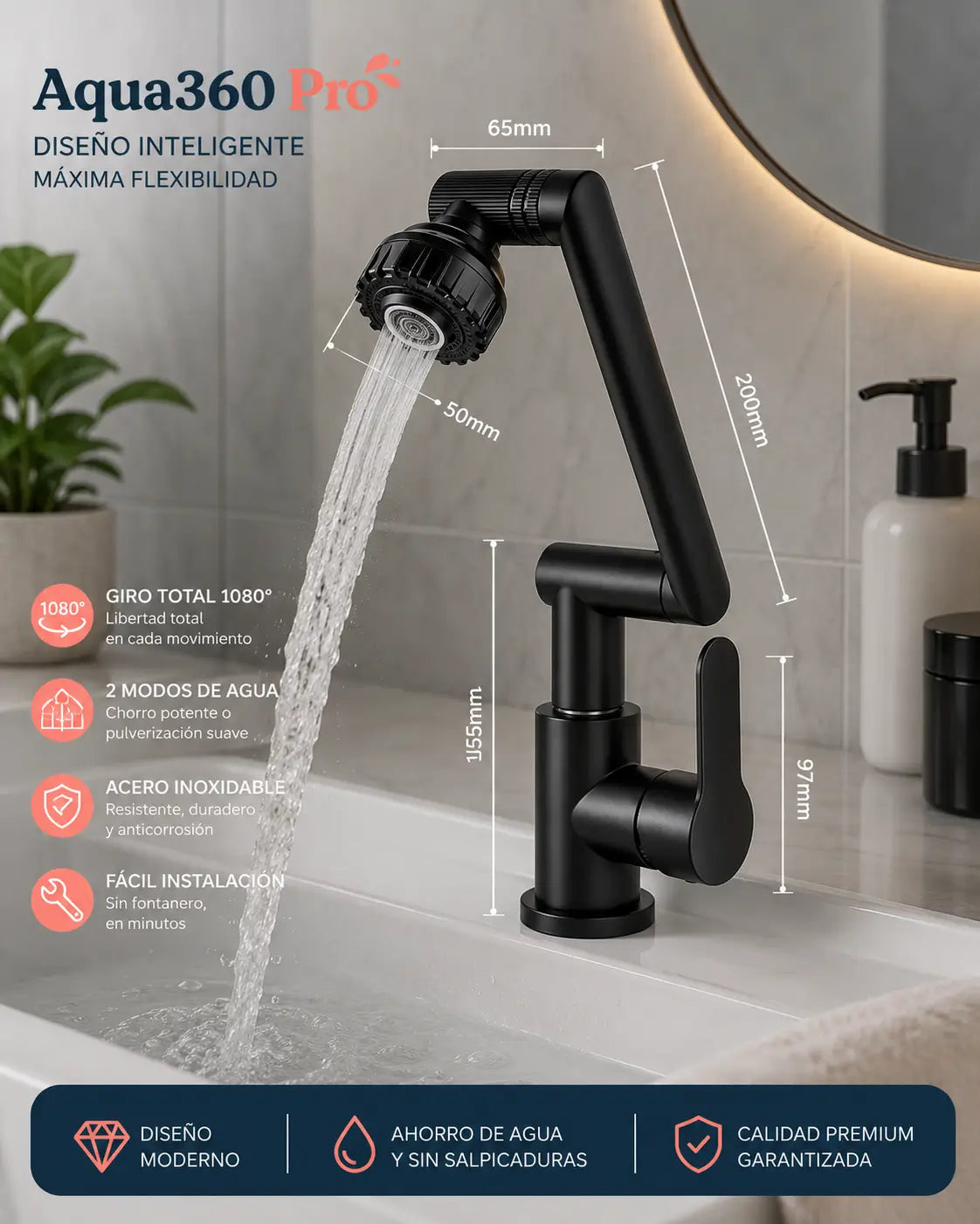 Aqua360 Pro™- Grifo Lavado Rotación 360 Multifuncional