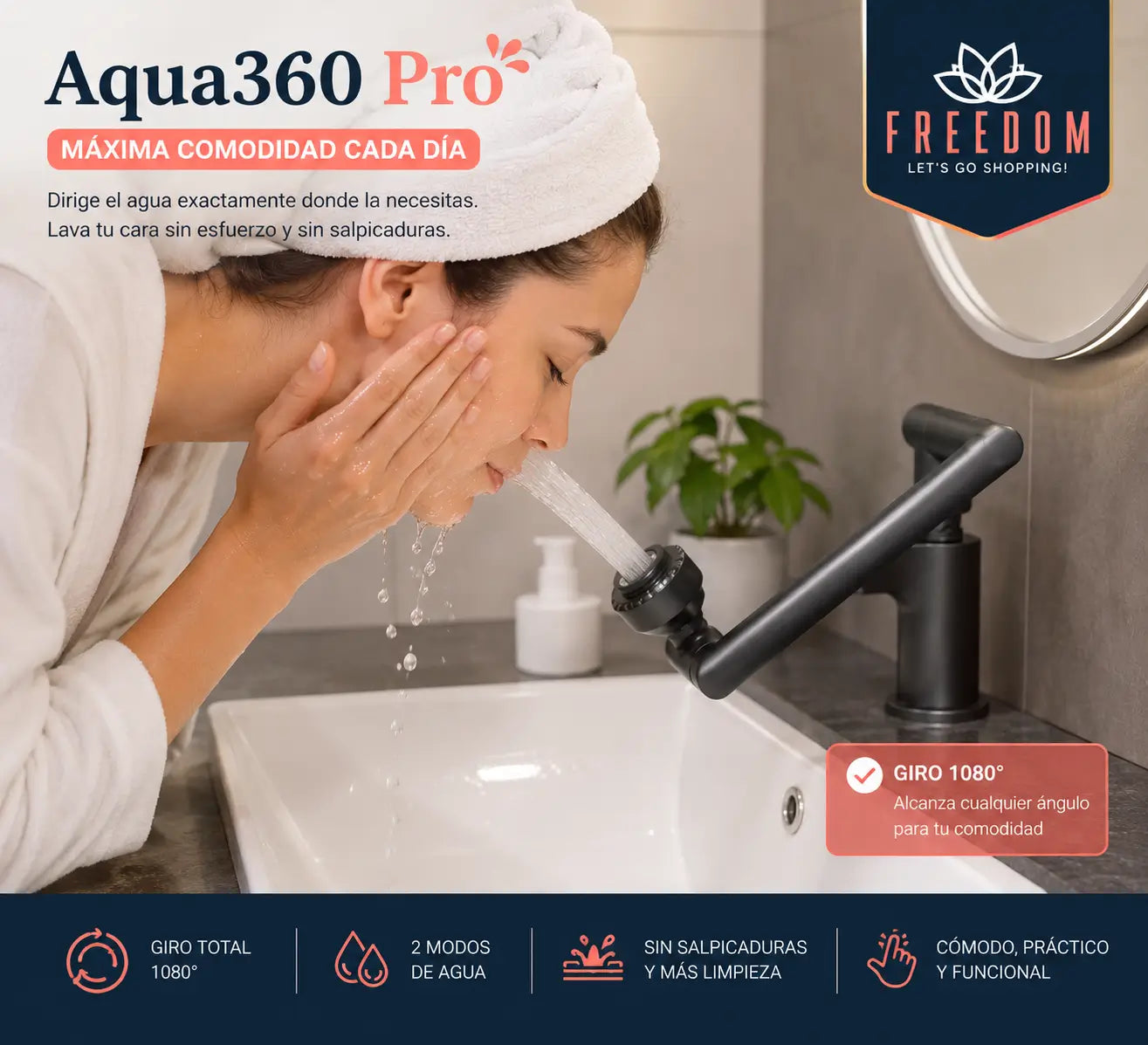 Aqua360 Pro™- Grifo Lavado Rotación 360 Multifuncional