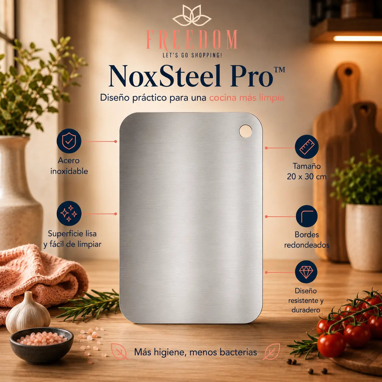 NoxSteel Pro™ -Tabla de cortar Acero Inoxidable 20x30cm